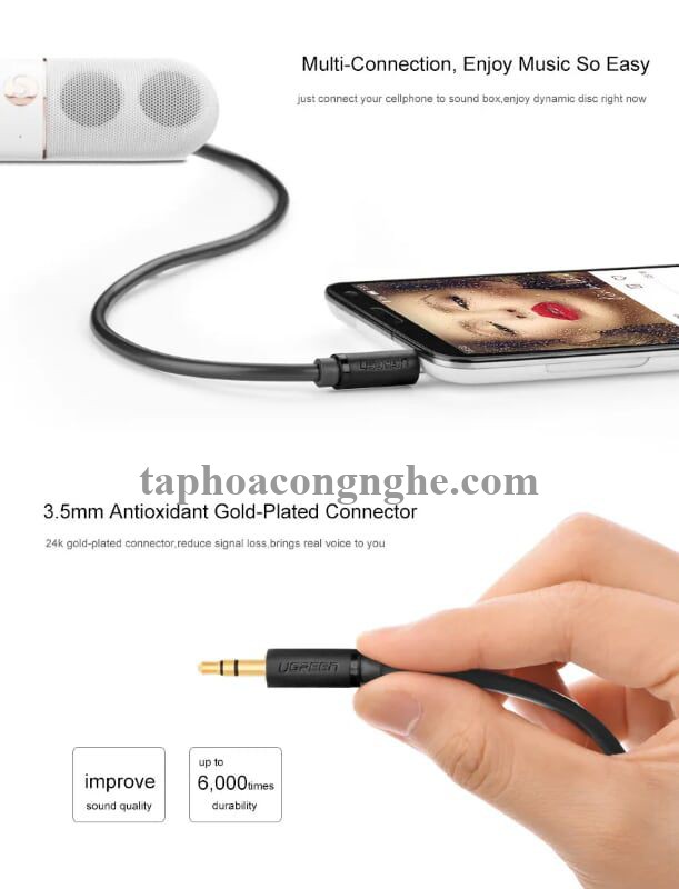 Ugreen 10501 0.5M màu Đen Cáp âm thanh 2 đầu 3.5mm dương AV101 30010501